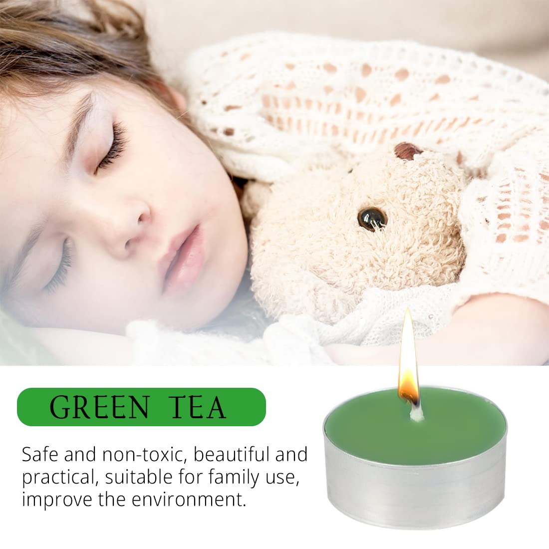 Tea Lights Candles - 12 Pack Green Tealights Candle Scented Green Tea Small Candle For Home, Holiday, Wedding & Party,Dinner Table, Halloween Christmas And Holiday (Green Tea)