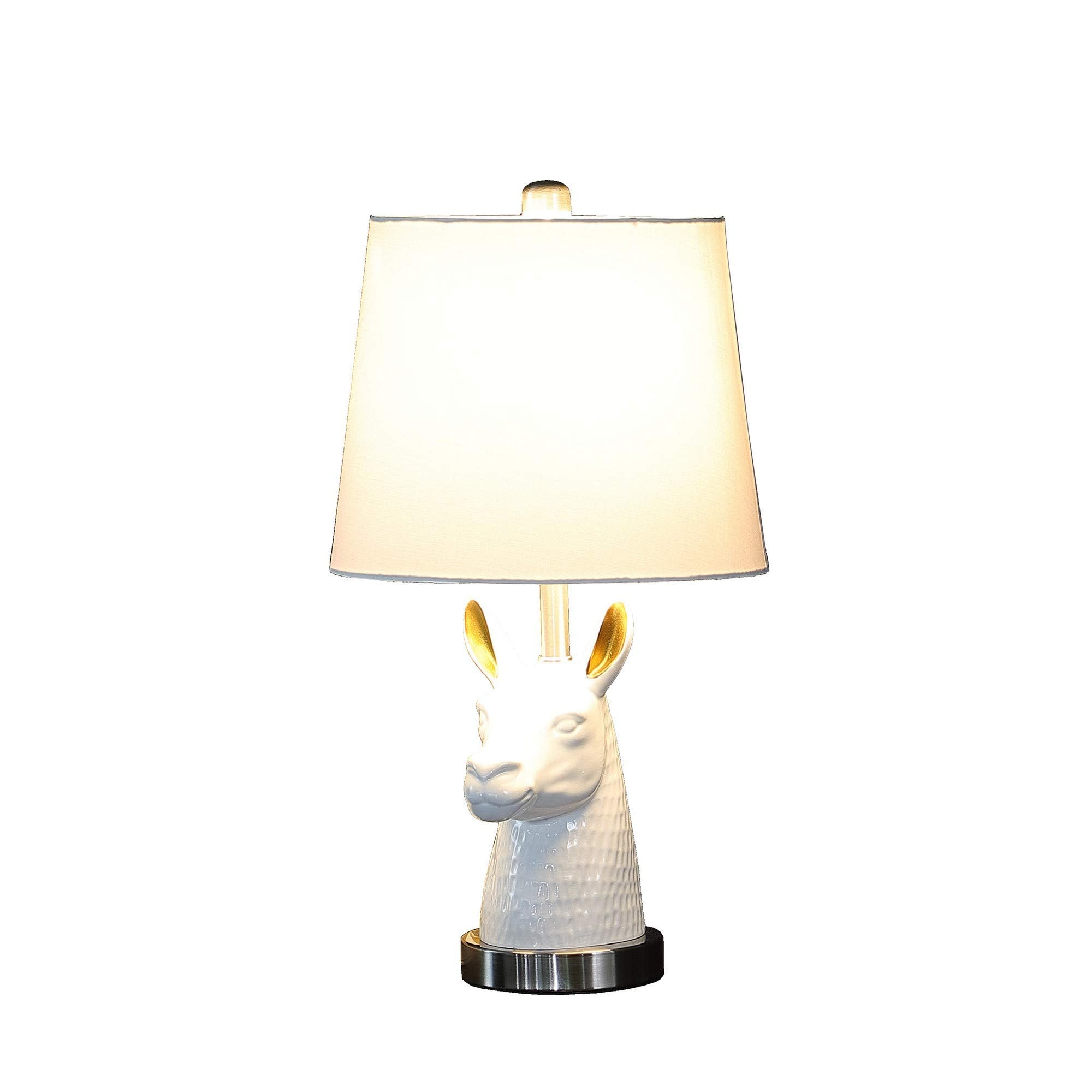 Benzara Metal Table Lamp with Llama Head, White - Model BM233935