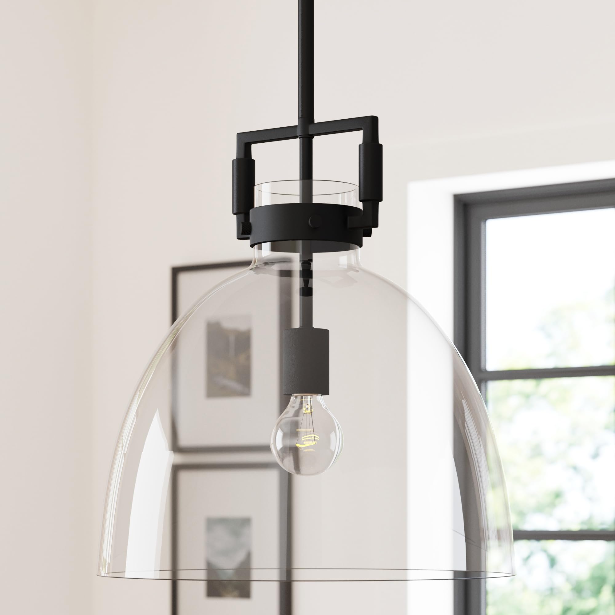 Nathan James Leigh Pendant Lighting, Black Hanging Ceiling Light with Oversized Glass Shade and Adjustable Cord, for Kitchen Isl
