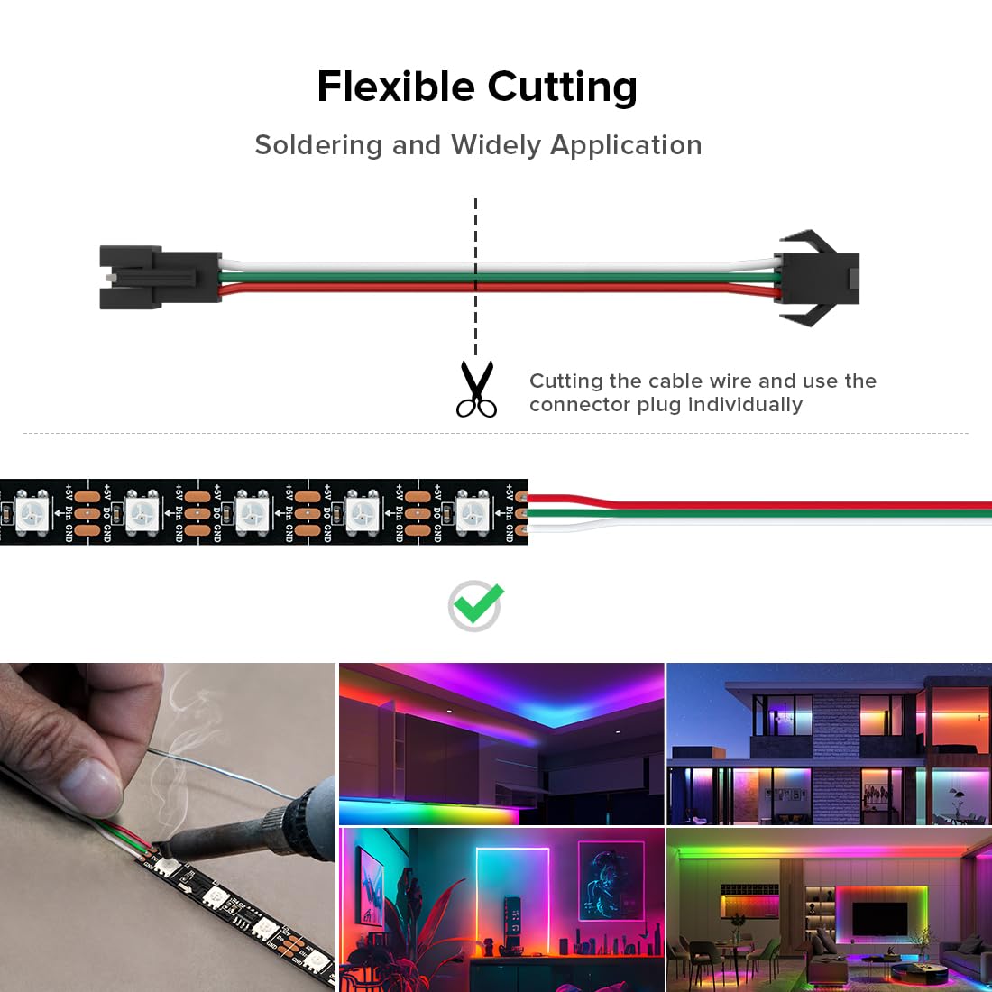 BTF-LIGHTING 20AWG JST SM Male Female Plug LED Connector Extension Cable 3.28FT White 3PIN-JST-20AWG-100CM-MF-5P