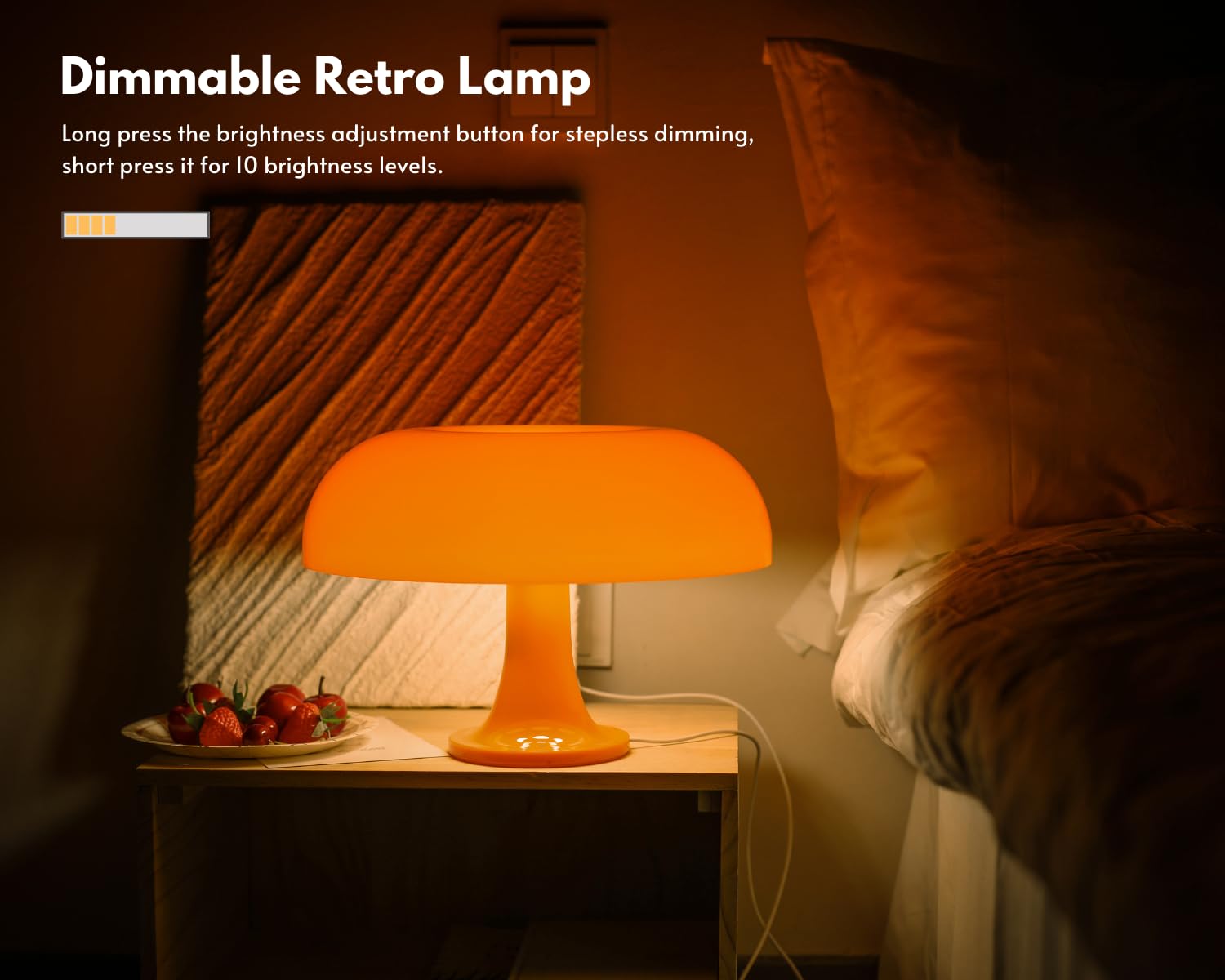 Uehict Orange Mushroom Lamp, Dimmable Donut Lamp With 3 Lighting Modes, 70S Retro Mid Century Modern Lamp, Mushroom Table Lamp For Bedroom Living Room, Home Decor Aesthetic Lamp, Cool Lamp Gift Idea