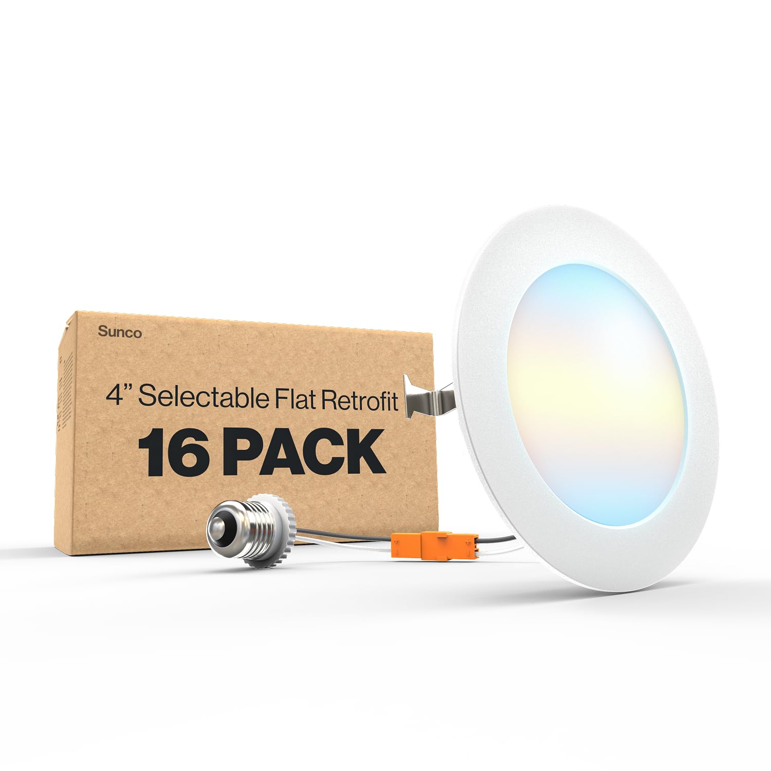 Sunco 16 Pack 4 Inch LED Flat Recessed Light, Retrofit Ceiling Can Lighting, 800 LM, Selectable CCT 2700K/3000K/4000K/5000K, Dim