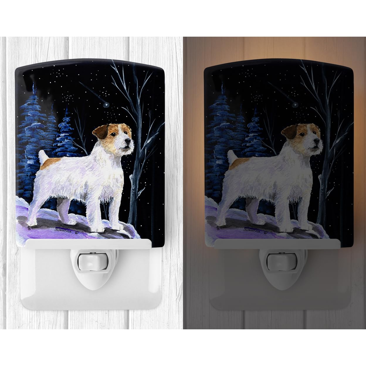 Carolines Treasures Night Light, Ceramic, UL-Certified, 6x4x3in, Starry Night Jack Russell Terrier