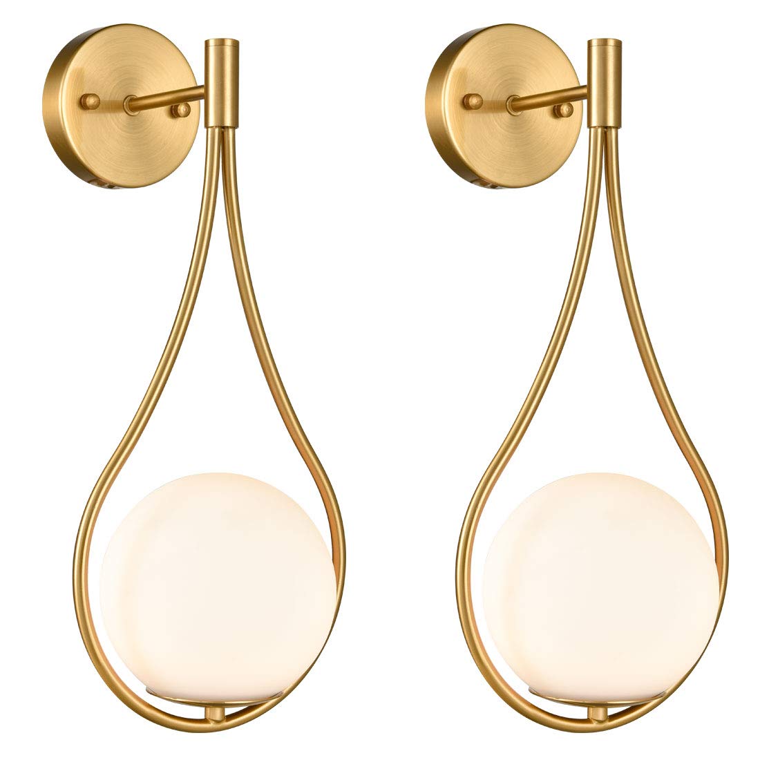 HOLKIRT Mid-Century Modern Wall Sconces Brass 2 Pack Glass Vanity Light Fixture B3070BU