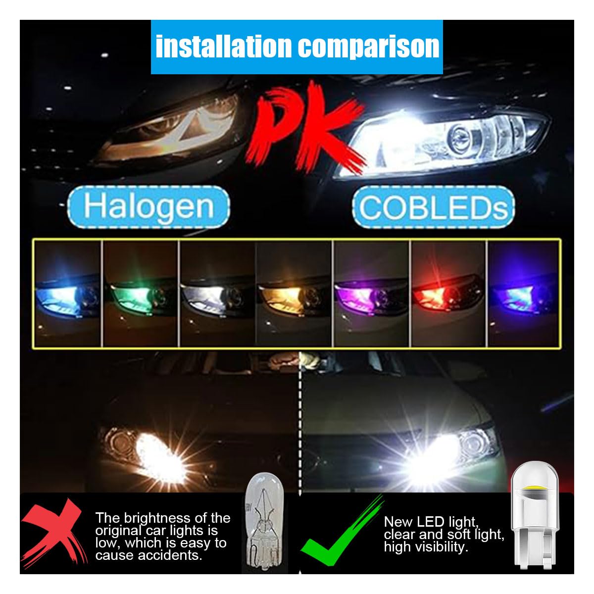 Joycourt 30-Pack Led Light Bulbs, 0.36W T10 6000K Blue Replacement For Dashboard, Dome, Sign, License Plate Lights