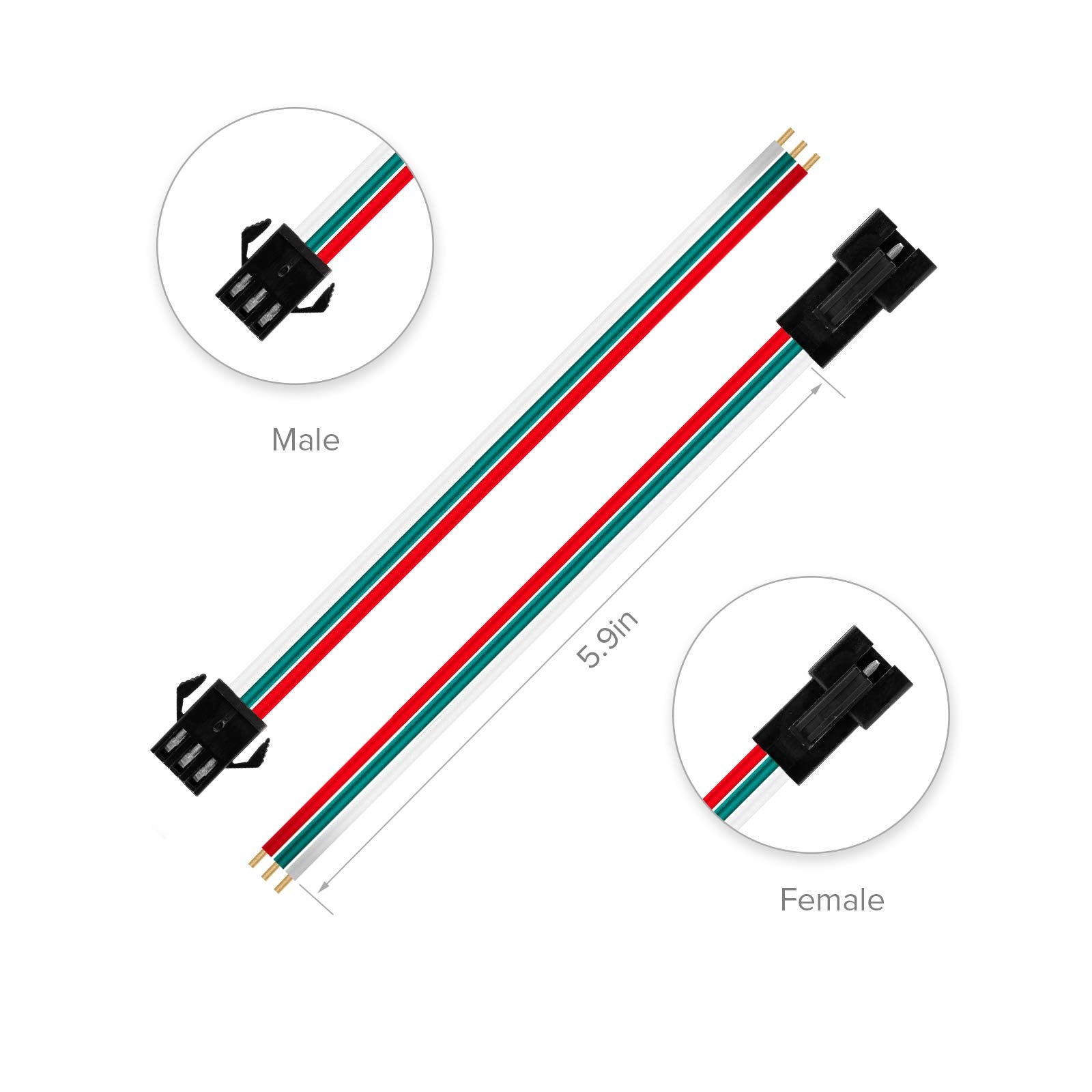 BTF-LIGHTING JST SM 3 Pin Connectors for WS2812B LED Strips, Copper, 15cm, 22AWG, 3PIN-SM