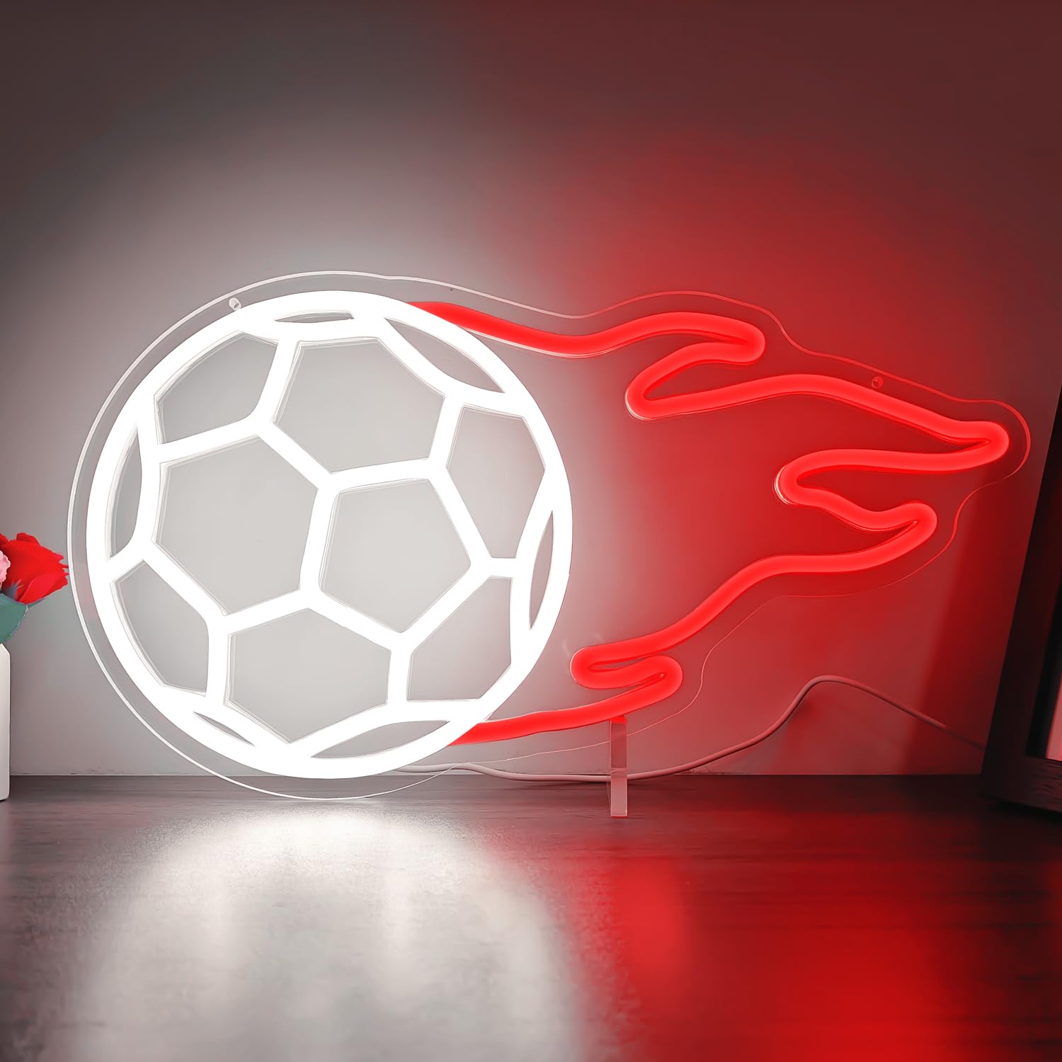 Soccer Neon Sign for Wall Decor Dimmable Soccer On Fire Led Sign Neon Soccer Ball Sign Neon Lights Sign for Bedroom Light Up Sig