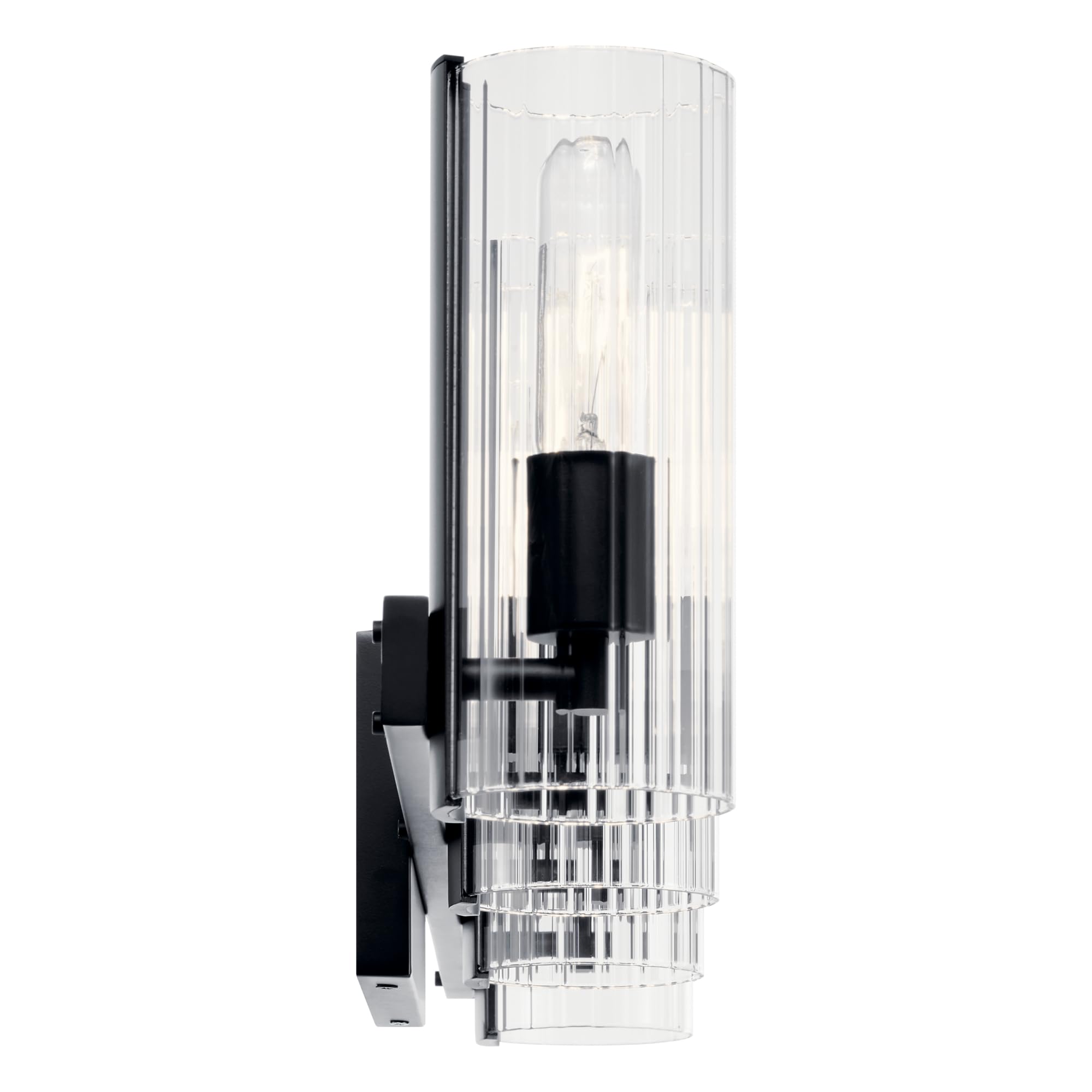 Kichler Jemsa 4 Light Vanity, Modern Light With Clear Fluted Glass In Black For Bathroom Or Powder Room (9.75'' X 32''), 55169Bk