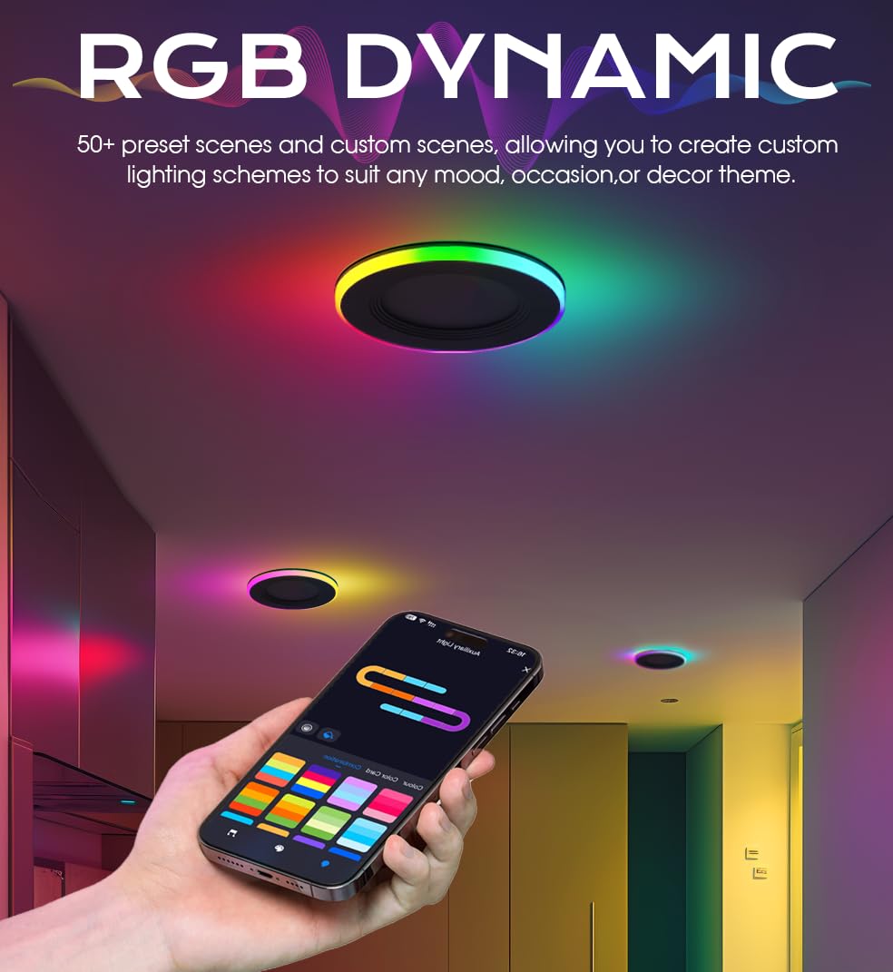 CLOUDY BAY 6 Inch RGB Smart Recessed Lighting, 4 Pack, 2700K-6500K, Ultra-Thin, Compatible with Alexa & Google Home, White