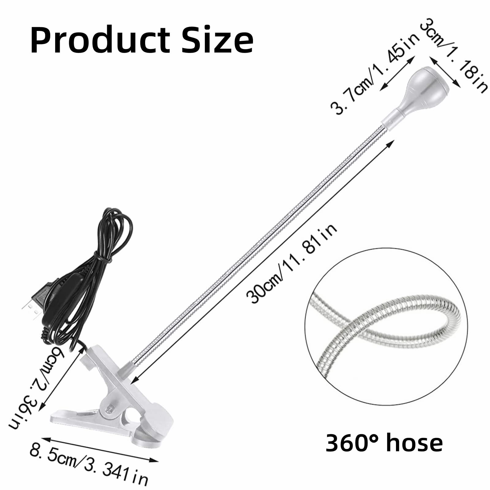 UV LED Light Fixtures with Gooseneck and Clamp Mini Desk Light Clamp Portable Gooseneck for Outdoor Stall Gel Nail Curing, 5V US