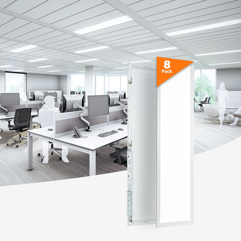 Comiled 1x4 LED Flat Panel Light, 8 Pack, Dimmable, 3000K-5000K, 20-40W Selectable, ETL Listed, White