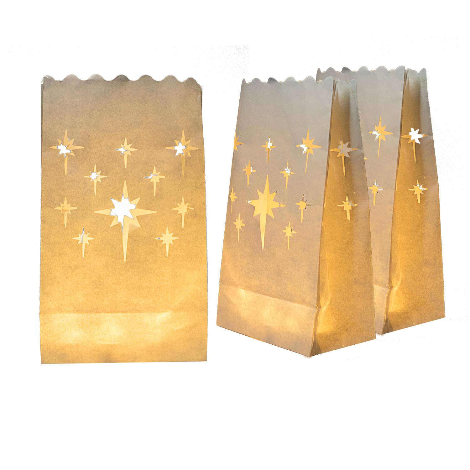 Homemory 50 Pcs White Luminary Bags, Upgraded Moisture-Proof Candle Bags, Stars Design Luminaries For Wedding, Party, Halloween, Thanksgiving, Christmas