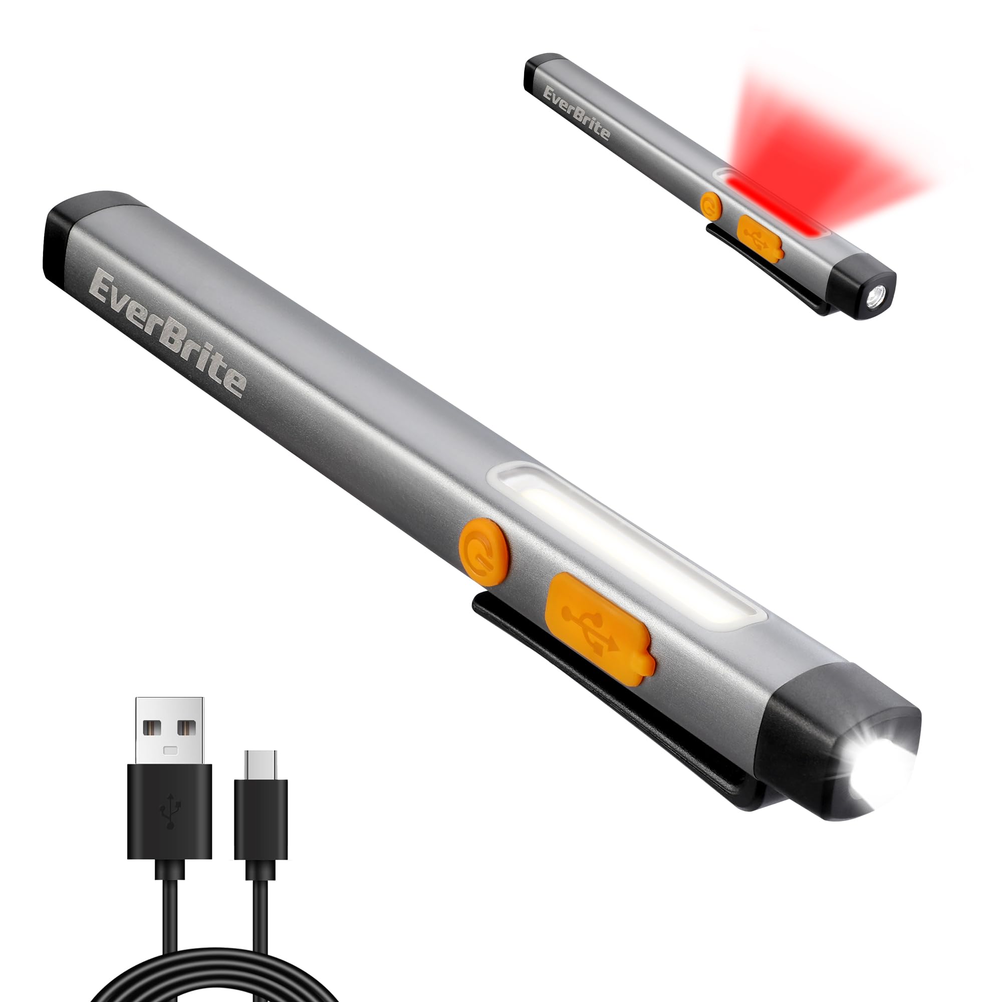 EverBrite Pen Flashlight, Rechargeable LED Pen Light, COB Light with White and Red Modes, Memory Function, USB C Cable, 6 Modes 