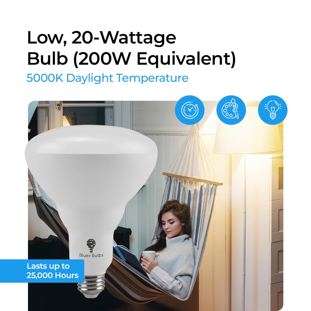 Bluex Bulbs 2 Pack 20W Br40 Ho High Power Led Indoor Flood Light Bulbs 4000K Cool White - Dimmable 1800 Lumens E26 200W Equivale