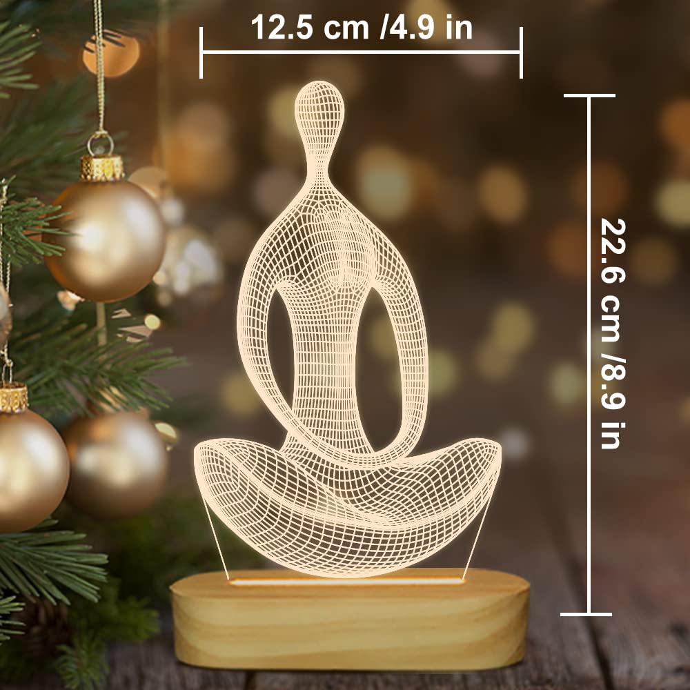 Lightzz Yoga Lamp - LED 3D Night Light for Meditation - Wood Base, Yellow - Model FS-XMX001-9999, Perfect Gift for Girls & Women