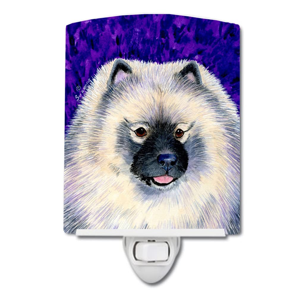 Caroline'S Treasures Ss8691Cnl Keeshond Ceramic Night Light Compact, Ul-Certified, Ideal For Bedroom, Bathroom, Nursery, Hallway, Kitchen, 6X4X3, Multicolor