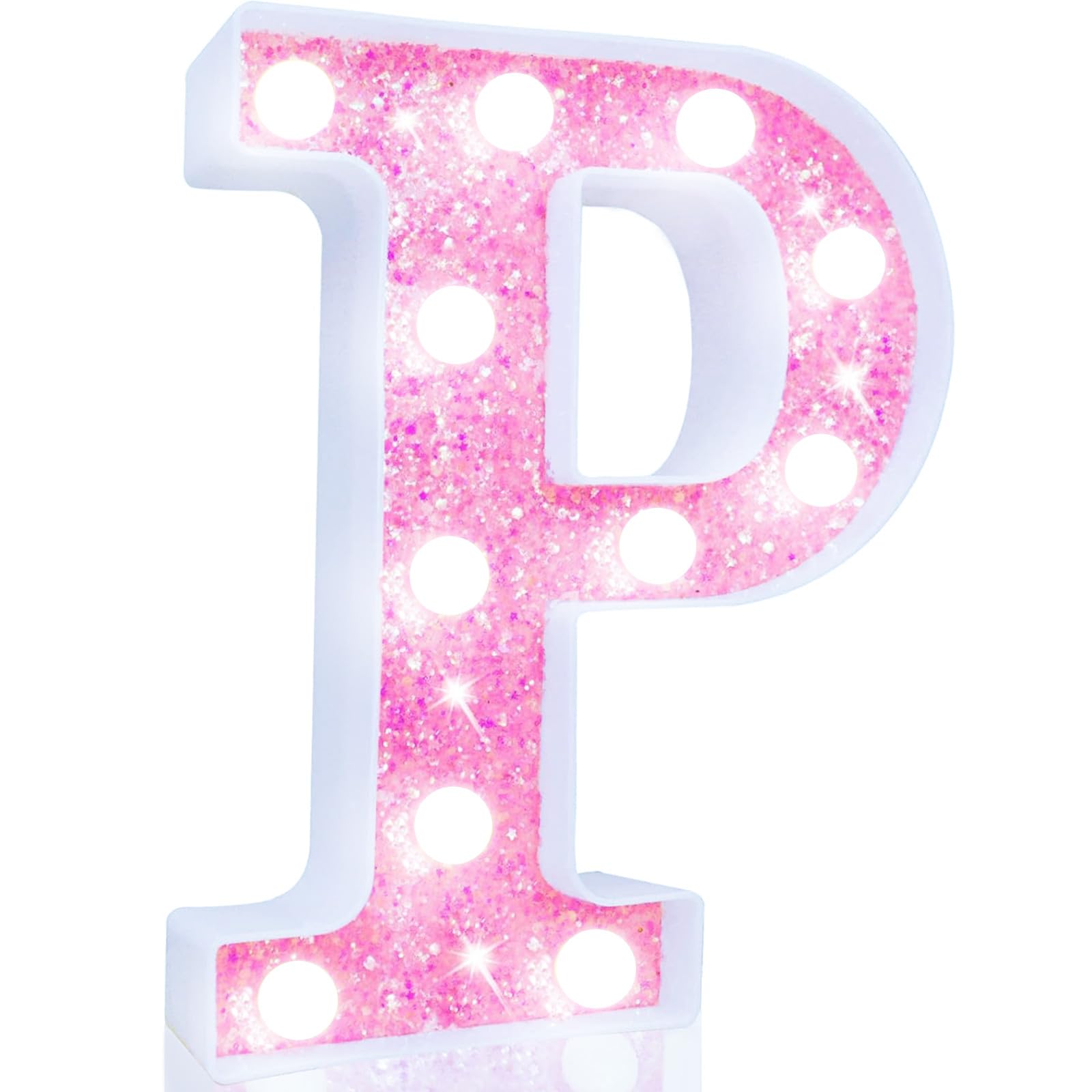 Pooqla Led Marquee Letter Lights  Light Up Letters Glitter Letter Sign Girls Gift  Battery Powered Night Light Pink Birthday Party Room Wedding Christmas Girls Bedroom Dorm Decoration  Cool White P