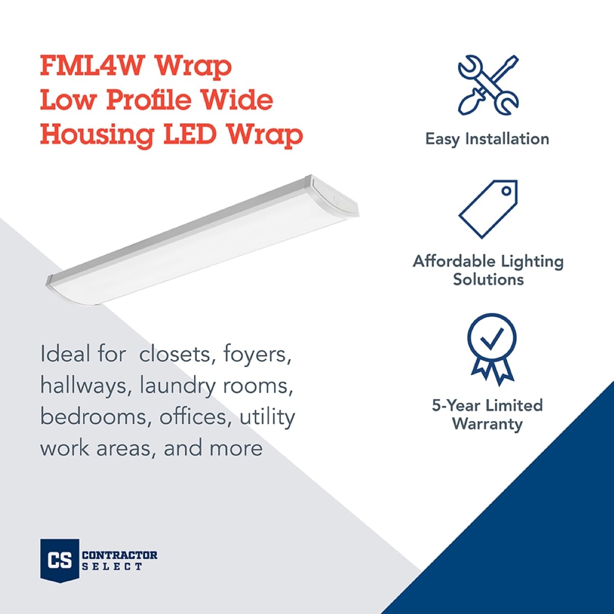 Lithonia Lighting 4 Foot Led Light Fixture, Low-Profile Led Wraparound Ceiling Light, Flush Mount, 4000/5000/6000 Adjustable Lum