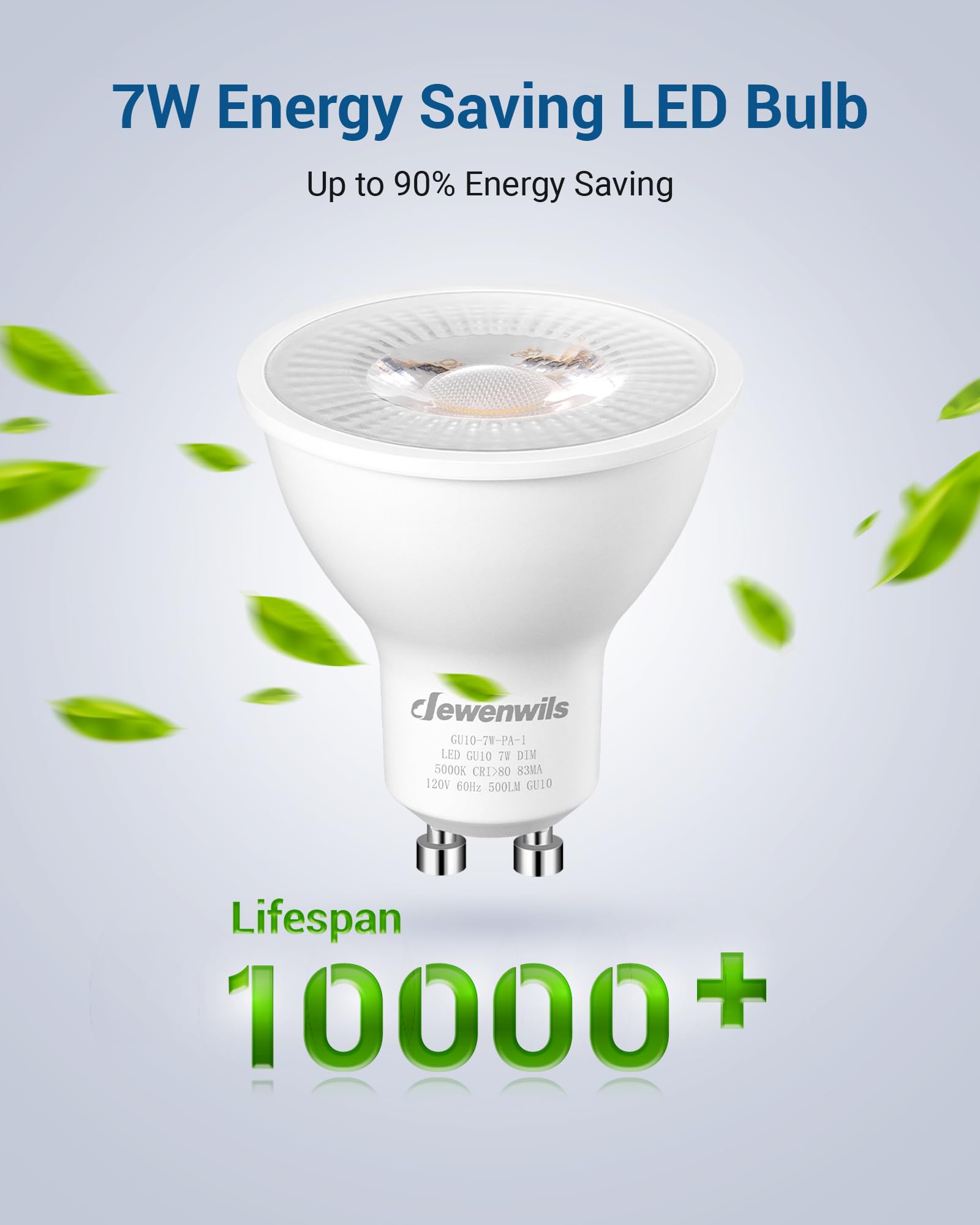 DEWENWILS GU10 LED Bulb 7W Dimmable 500LM 5000K Daylight White 10 Pack UL Listed