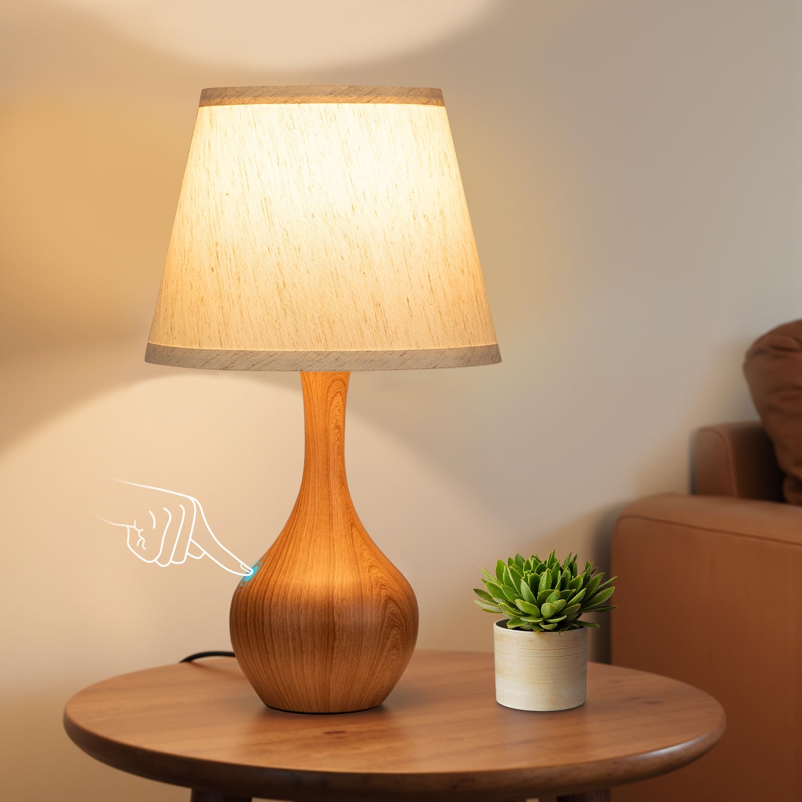 Seealle Touch Table Lamp for Bedroom  3-Way Dimmable Small Bedside Lamps for Night Stands with Wires  Wood Desk Lamp for Kids Room  Office  Living Room  End Table(LED Bulb Included)