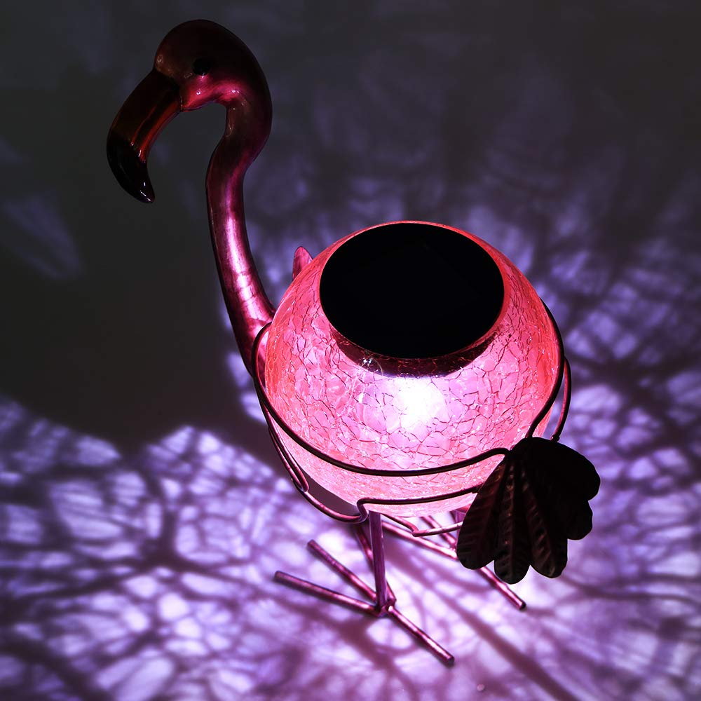 MUMTOP Solar Lantern Flamingo LED Tabletop Lamp, Waterproof, Pink Glass for Outdoor Patio Garden