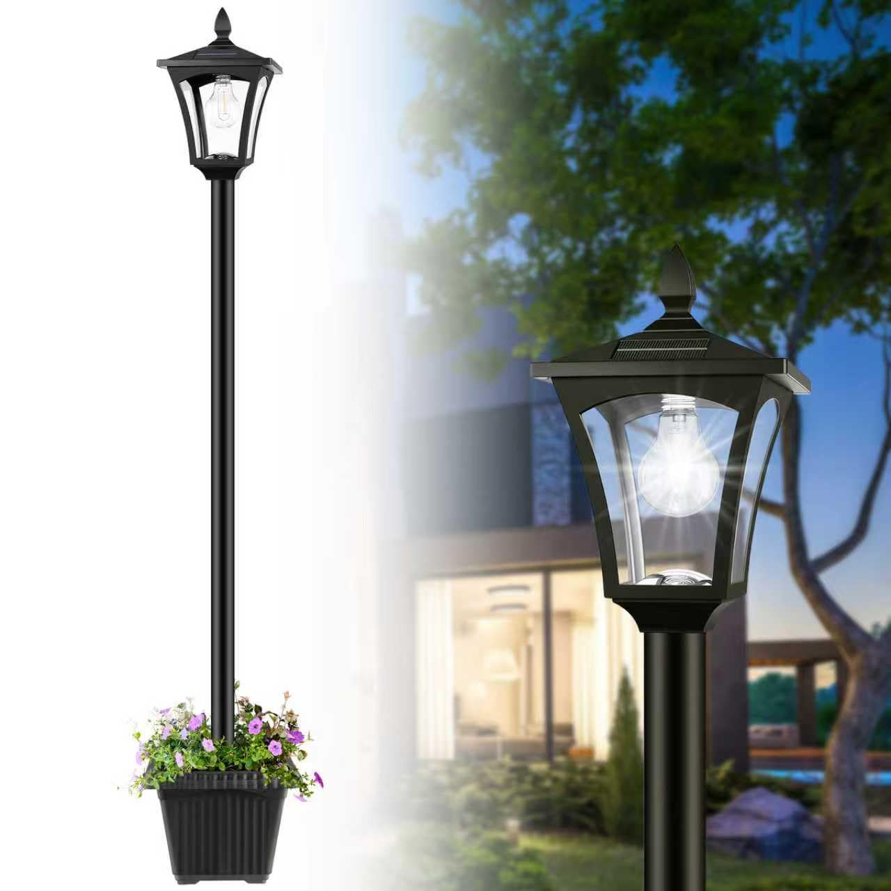 Derynome 72  Solar Lights Outdoor, 6000K Waterproof Solar Post Lamp Ligts with Planter, Dusk to Dawn Garden Lights for Backyard,