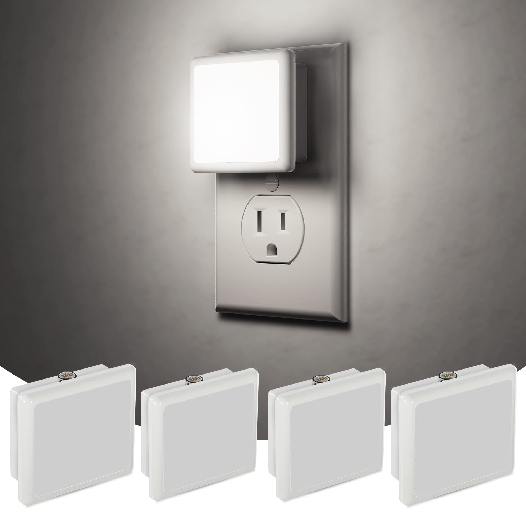 JandCase LED Night Light Plug with Light Sensors, 5000K Daylight, 4 Pack, Plastic, Suitable for Bathroom, Hallway, Kitchen