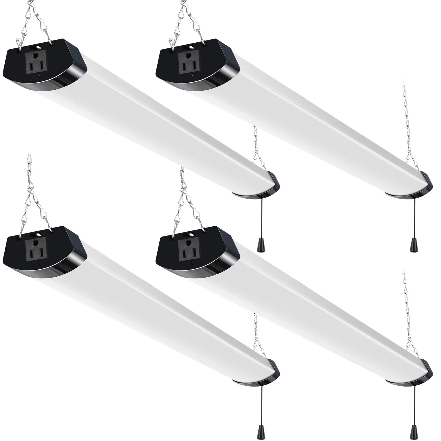 hykolity 120W LED Shop Light Linkable 13000lm(400w Equivalent) 5000K 4FT Black Utility Shop Lights for Garages Workshops Basements Hanging or Flush Mount with Power Cord and Pull Chain  ETL 4 Pack