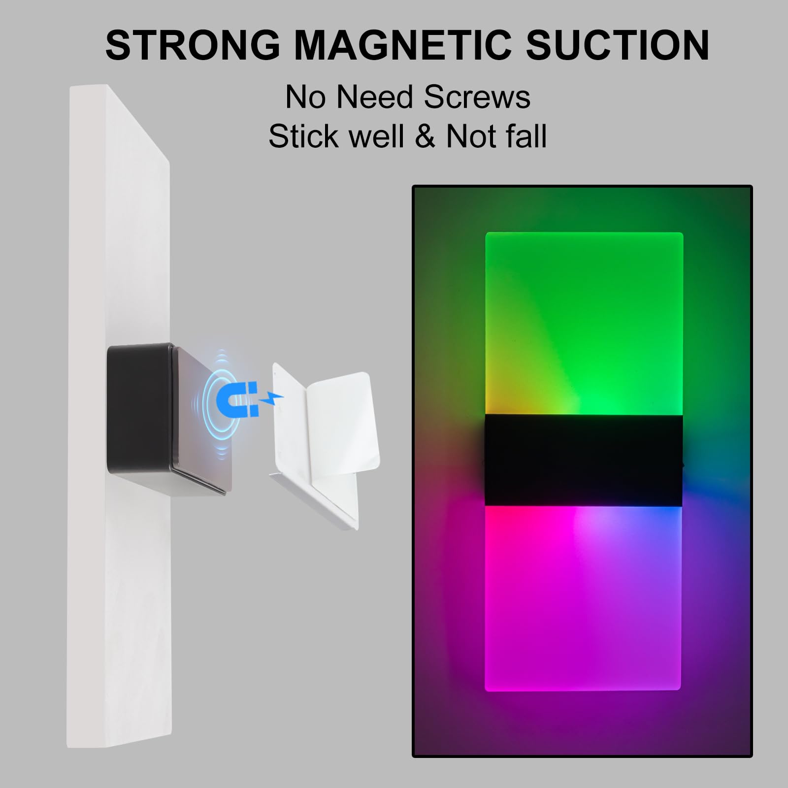 SURPALIG LED Wall Lights - 2PCS Dimmable Rechargeable Sconces, Multi-colored RGB, Remote Control, Model RZX002