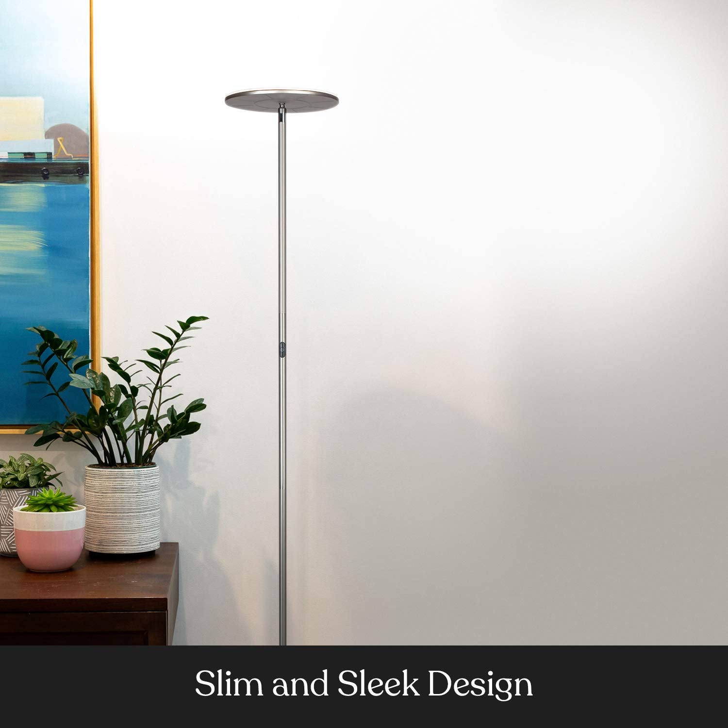 Brightech Sky Flux Dimmable LED Floor Lamp - Nickel, Metal, 3 Light Options, Model SKYFLUX-BN, Ideal for Living Room and Bedroom