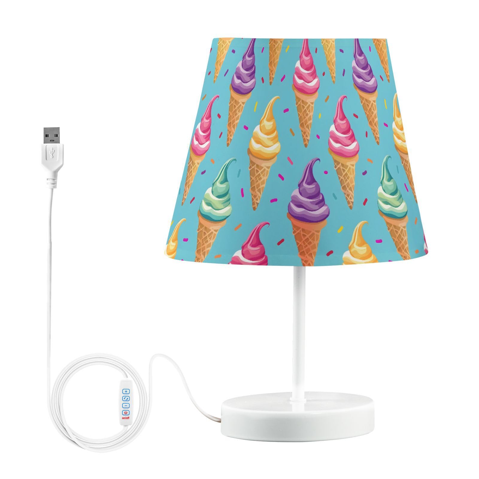 BOENLE Bedside Lamp Cute Ice Cream Table Lamp Bedroom LED Nightstand Desk Lamp Lampshade for Sleeping Living Room Dorm Office