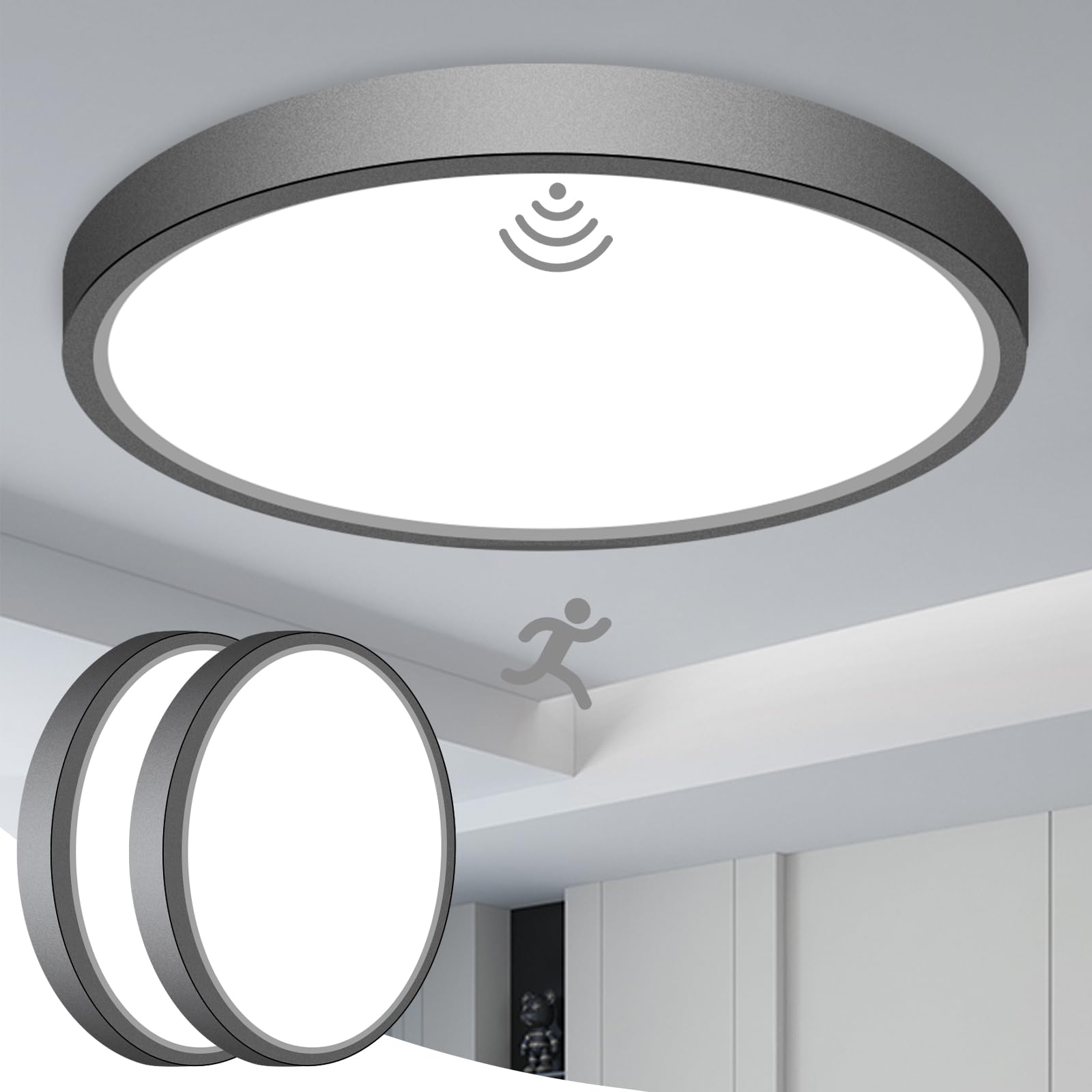 slochi 2 Pack Ceiling Lights Motion Sensored Wired, 5000K Motion Sensor Light Indoor, 15W 1500LM 7 Inch Flush Mount Light Fixtur