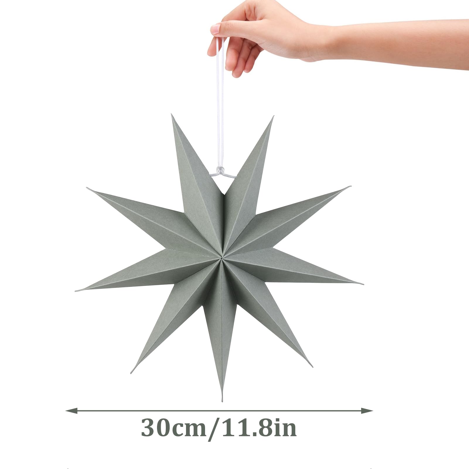 Sunbeauty Grey 9-Pointed Grayish Green Paper Star Lanterns 12 Inch Christmas Hanging Lamp Paper Decorations Shade Wedding Birthd