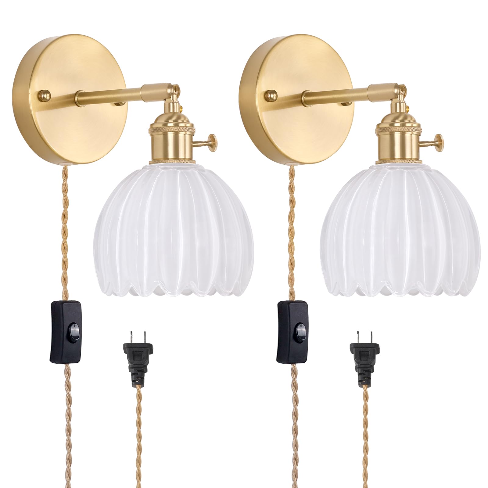 Shenmoyl Plug in Wall Sconce  White Tulip Glass Lampshade Wall Light Plugin Corded for Bedside Bedroom Doorway  2 Pack