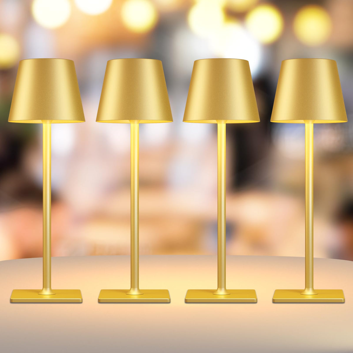 Yogaret 4 Pack Gold Rechargeable Led Cordless Table Lamps,Cordless Lamp With 6000Mah Battery Operated,Wireless Lamp For Restaura