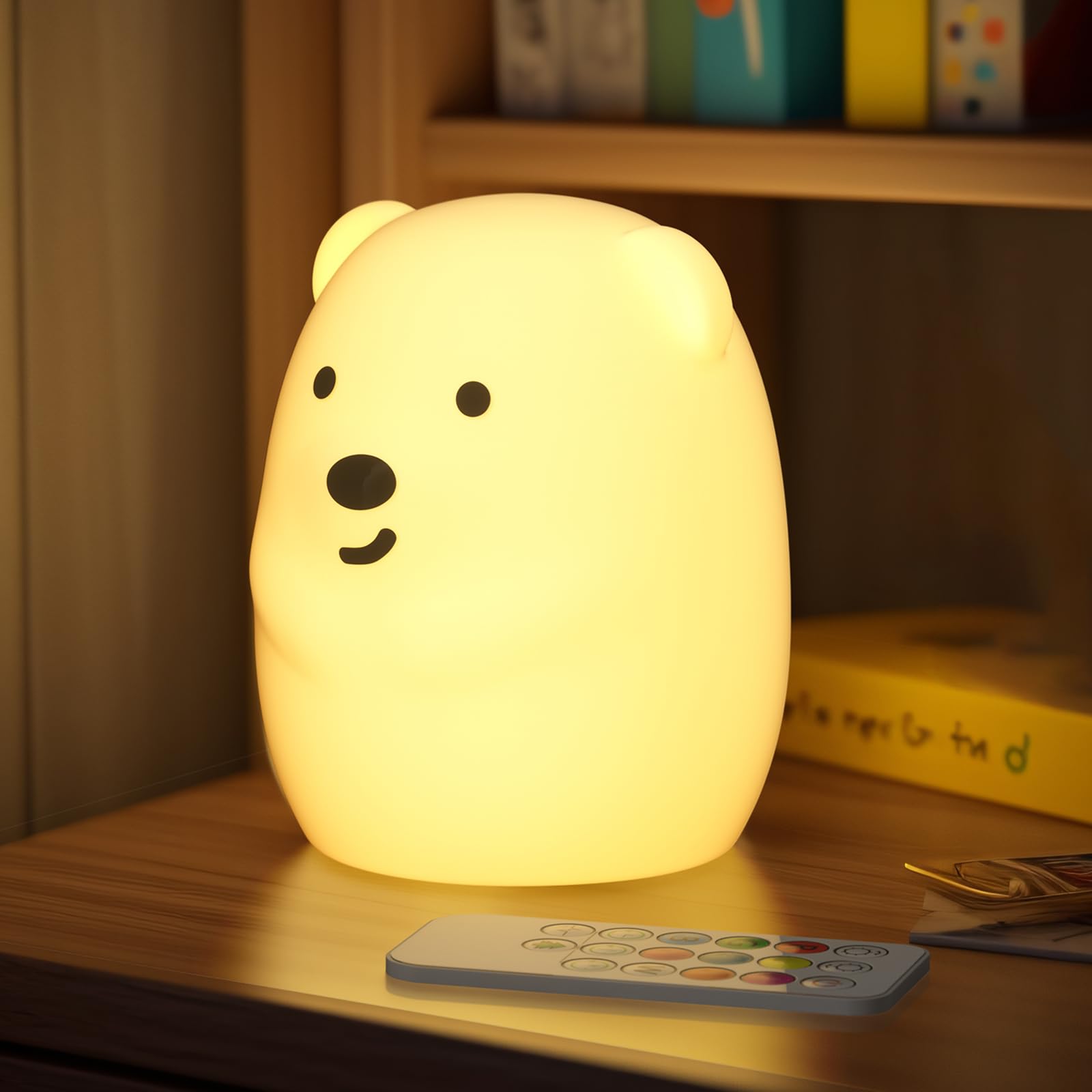 NAHKZNY Night Light for Kids, 9 Color Changing Silicone Lamp, Remote Control, Sleep Timer, Yellow, Model RT01