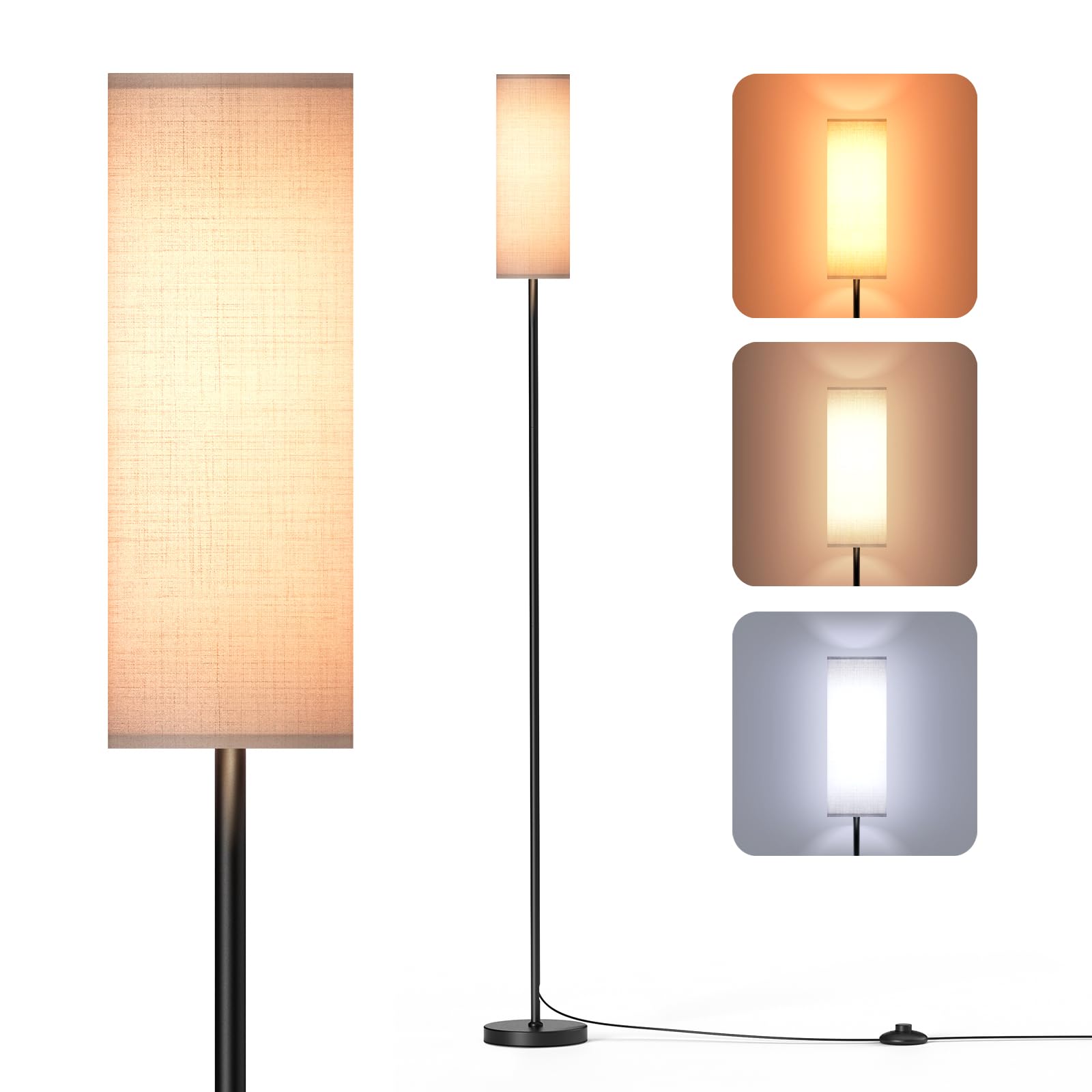 Lithomy Dimmable Floor Lamp - Modern 3 Color Temperatures, Industrial Design For Living Room, Beige