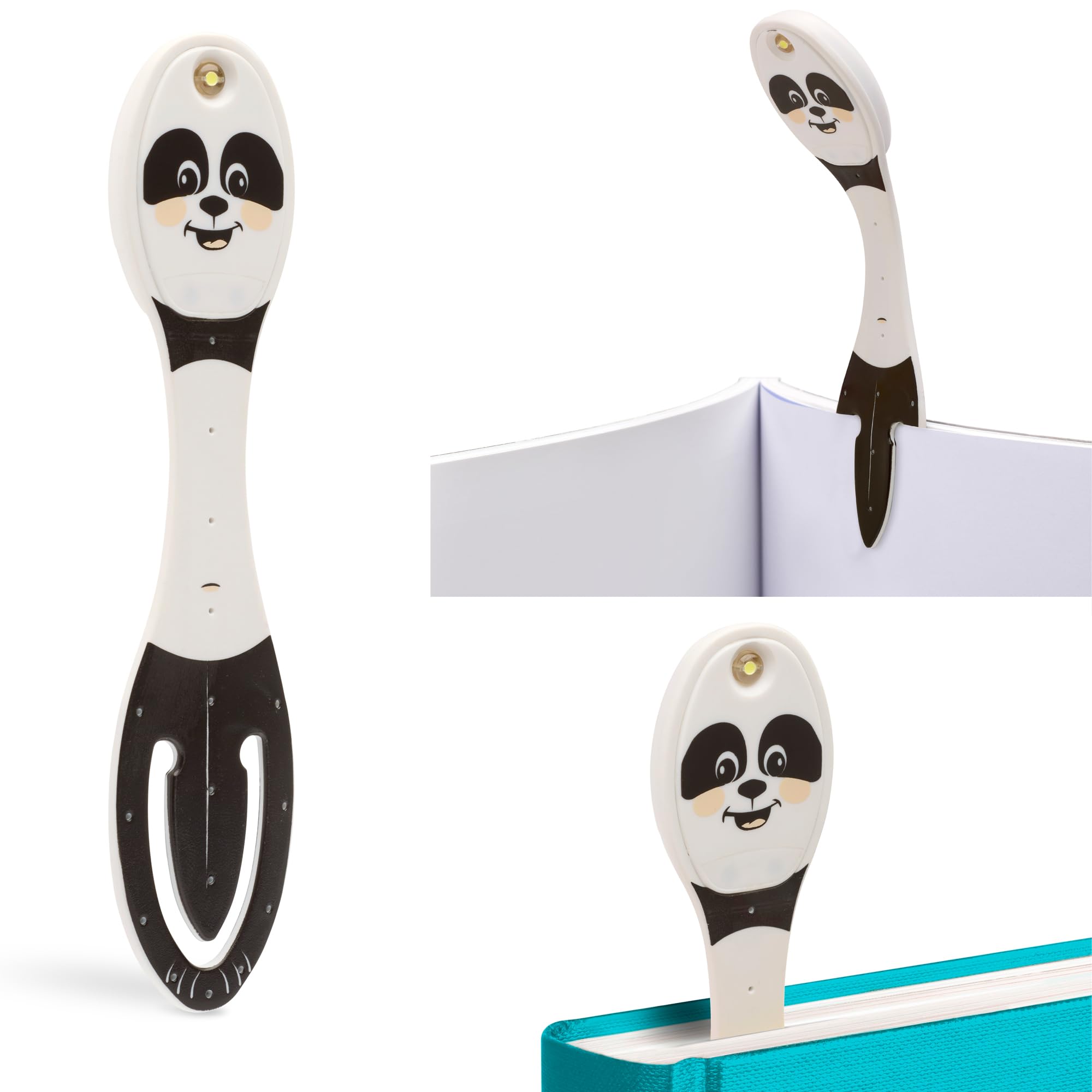 Gifts for Readers & Writers Bookmark Reading Light - 2in1 Clip On, Battery Operated, Panda Color, Model 4947, Flexible 8 Lumen LED