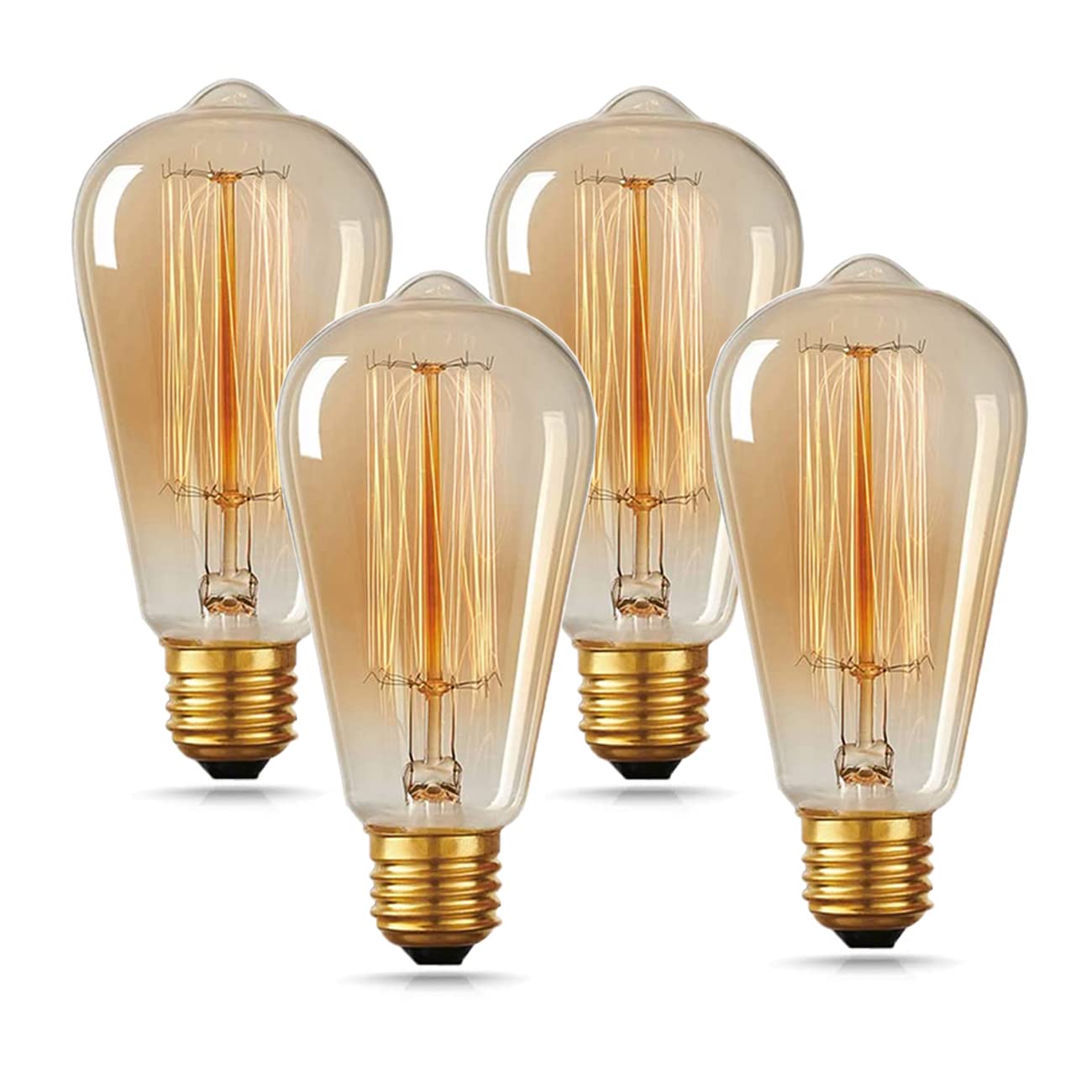 Hession St64 Edison Bulbs, E26 Base 110V-40W 4-Pack 2700K Vintage Light Bulb, Amber Glass Warm Light Dimmable Decorative Bulbs For Livingroom Kitchen Table Light Etc.