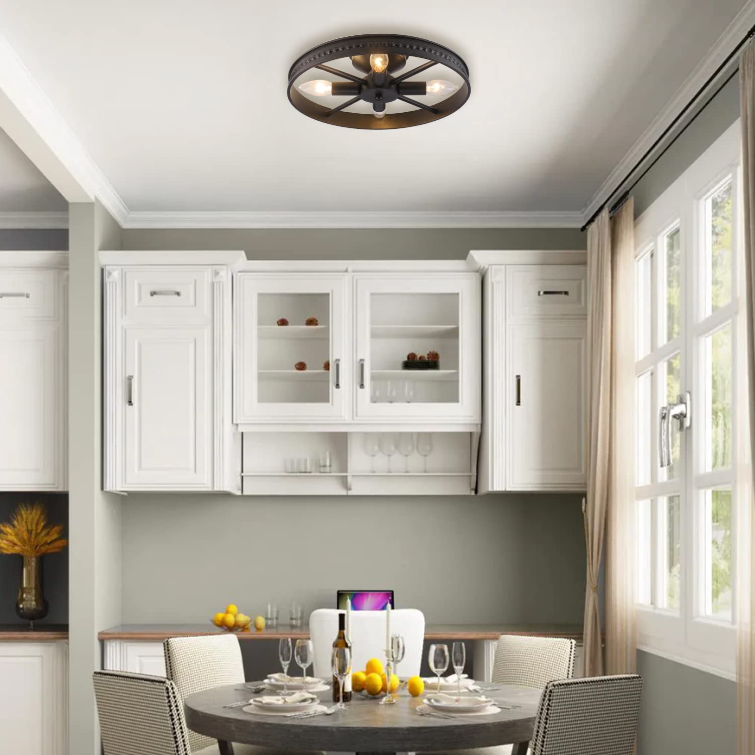 Kjlars Ceiling Light Fixture Flush Mount Ceiling Lamp Black Farmhouse Chandelier Industrial Rustic Light Fixtures Pendant Lighti