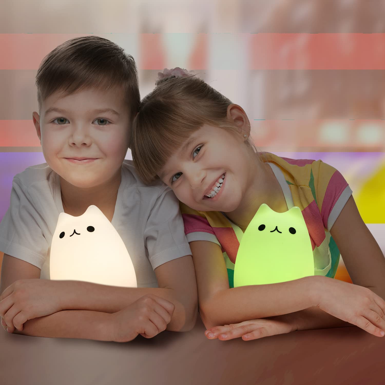 Cat Lamp, Neojoy Remote Control Silicone Kitty Night Light For Kids Toddler Baby Girls Rechargeable Cute Kawaii Nightlight , White , 4 Piece Set