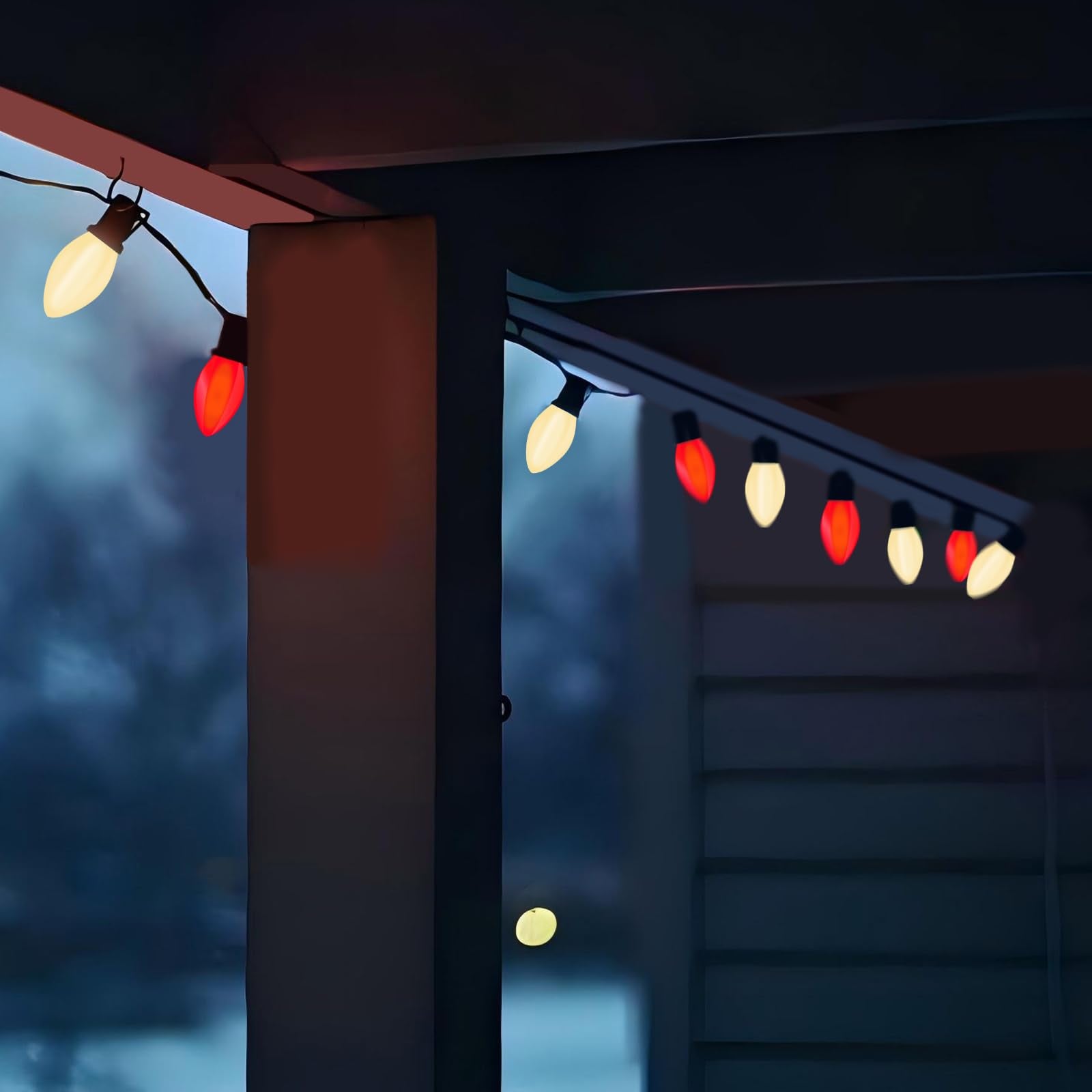 C7 Led Red And White Christmas Lights, 25Ft Outdoor Christmas String Lights With 27 Led Red And White Plastic Bulbs, Vintage Chr