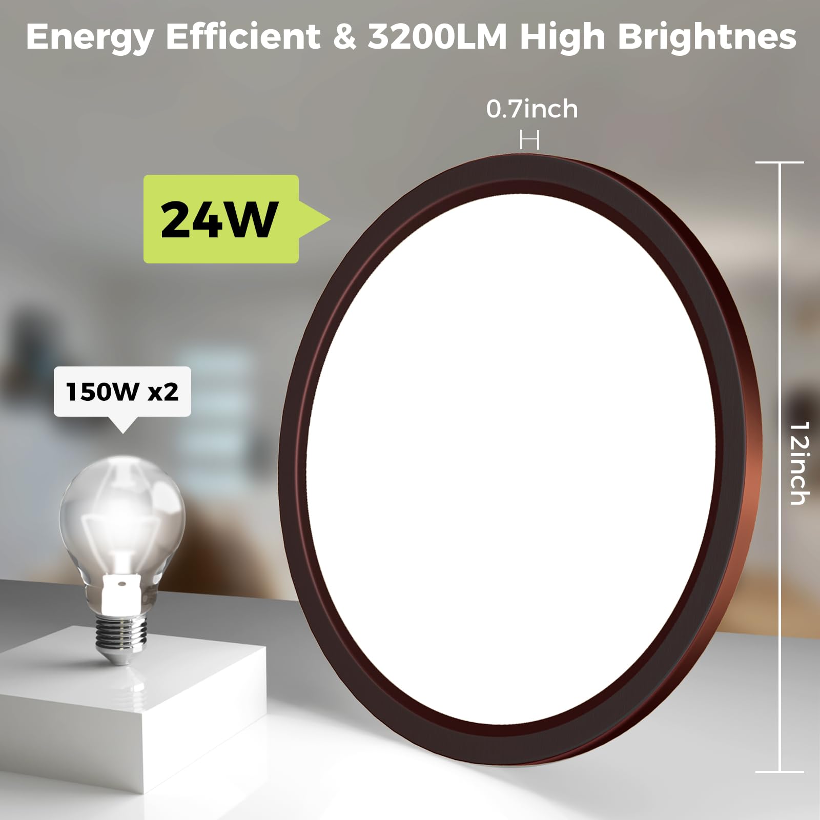 2Pack Led Flush Mount Ceiling Light Fixture Oil Rubbed Bronze, 12Inch 24W, Dimmable&3000K-6500K Adjustable Low Profile Ceiling L
