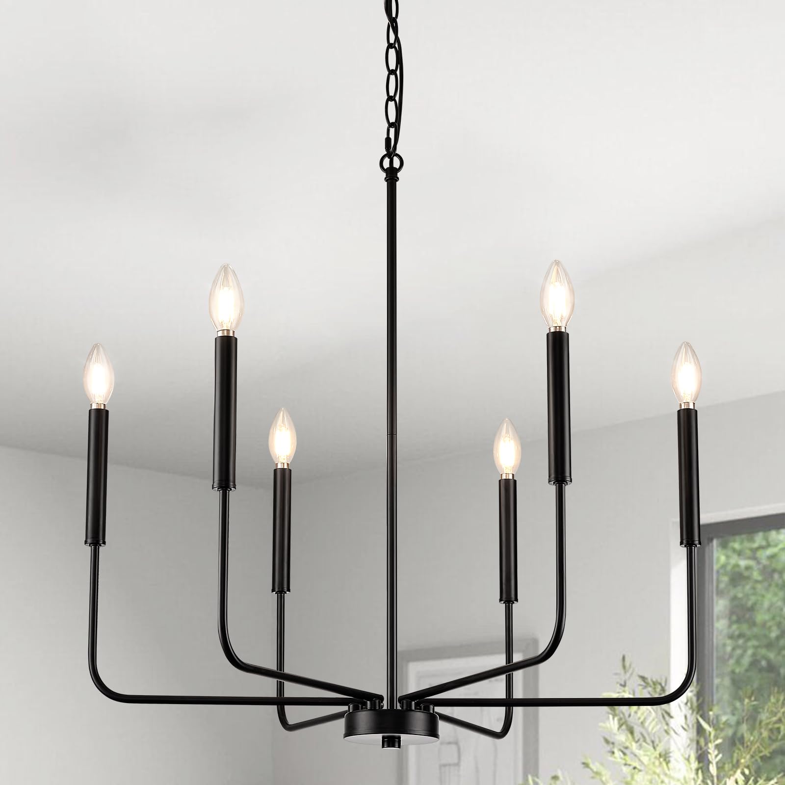Zuyurt Black Chandelier, Modern Farmhouse Dining Room Light Fixture 6-Light Chandelier With Chain, Metal Hanging Lighting Fixtures Candle Dining Lights For Kitchen, Living Room, Bedroom, Foyer