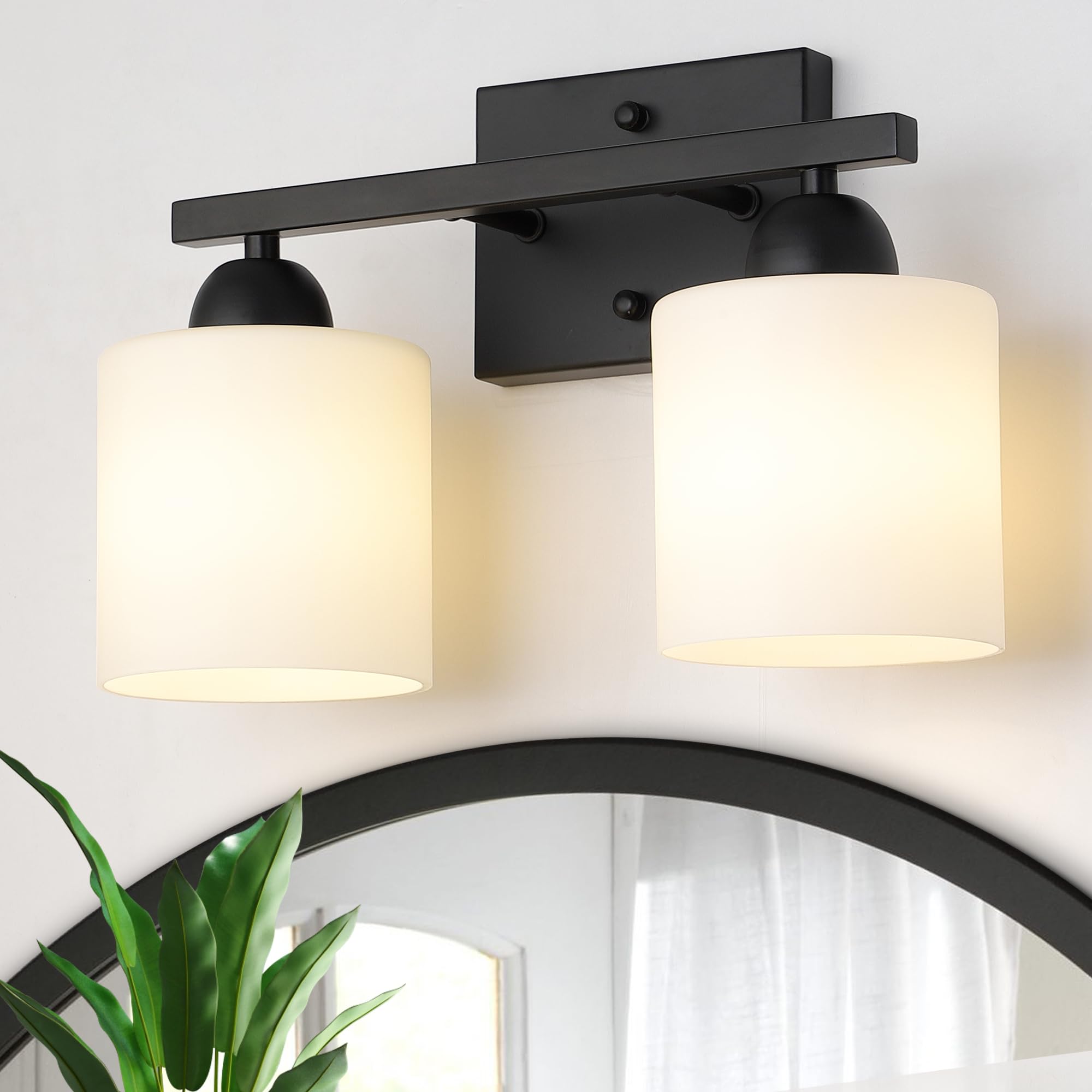 Mecgirn Bathroom Vanity Light Fixture, 2-Light Matte Black, Frosted Glass, Model B0003-2-Black