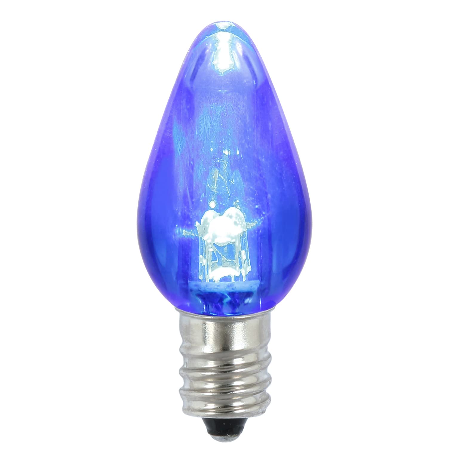Vickerman C7 Transparent Plastic LED Blue Dimmable Bulb, E12 Nickel Base, 3 Diodes, .90Watts, 120Volts, 3 Lumens, 25 per Case