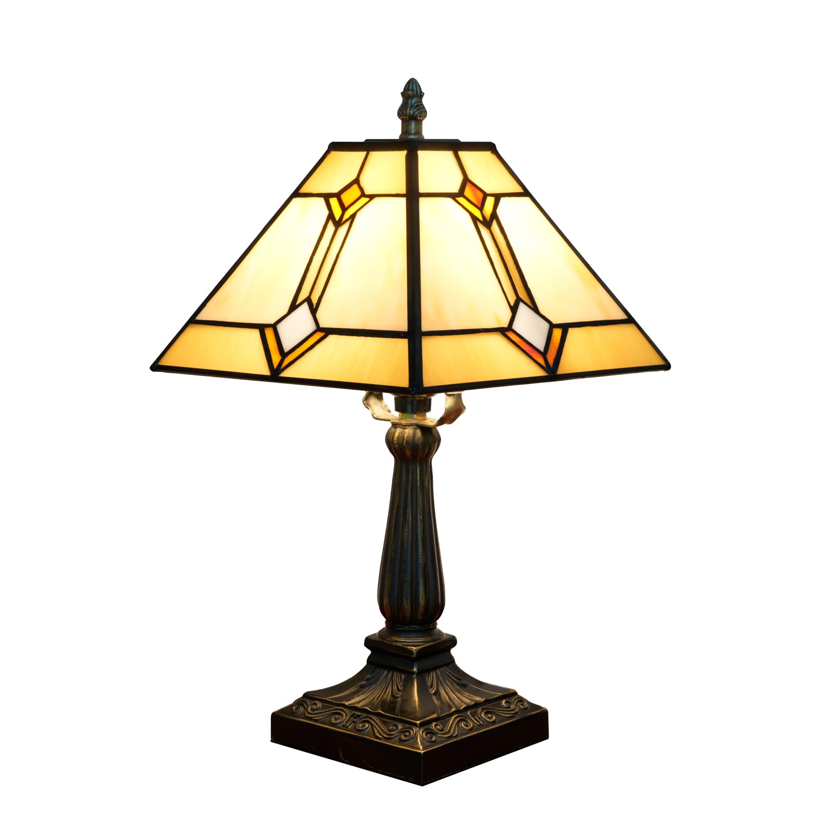 NUODITOS Tiffany Table Lamp Mission Style Stained Glass Table Light Yellow Antique Desk Lamp Vintage Beside Reading Lamp for Hom