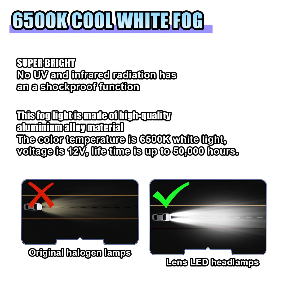 Lhdos H16 Led Fog Light Bulbs - 1500 Lumen, 6500K White, Plug & Play, 2Pcs, Universal Fit For Car, Truck, Suv - Black