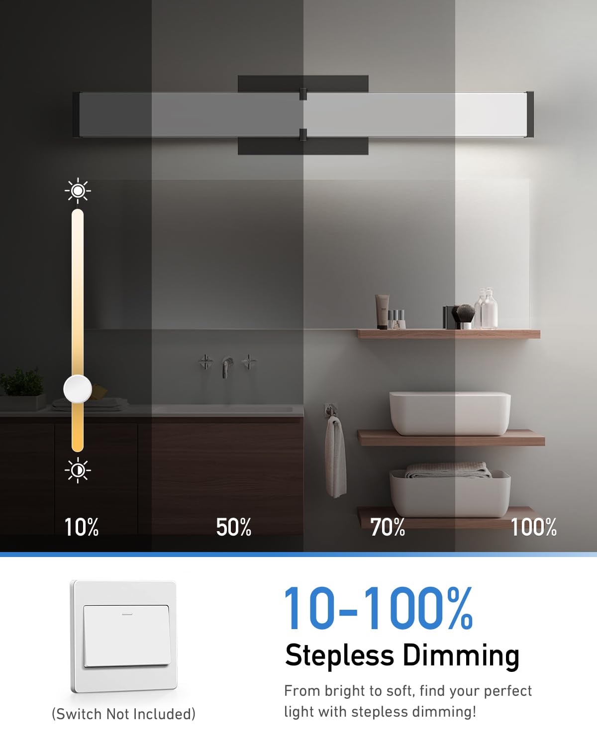 Hopai Modern Led Bathroom Light Fixtures 40 Inch, 40W 3600 Lumen Dimmable Bathroom Vanity Light, 5Cct Vanity Lights For Bathroom