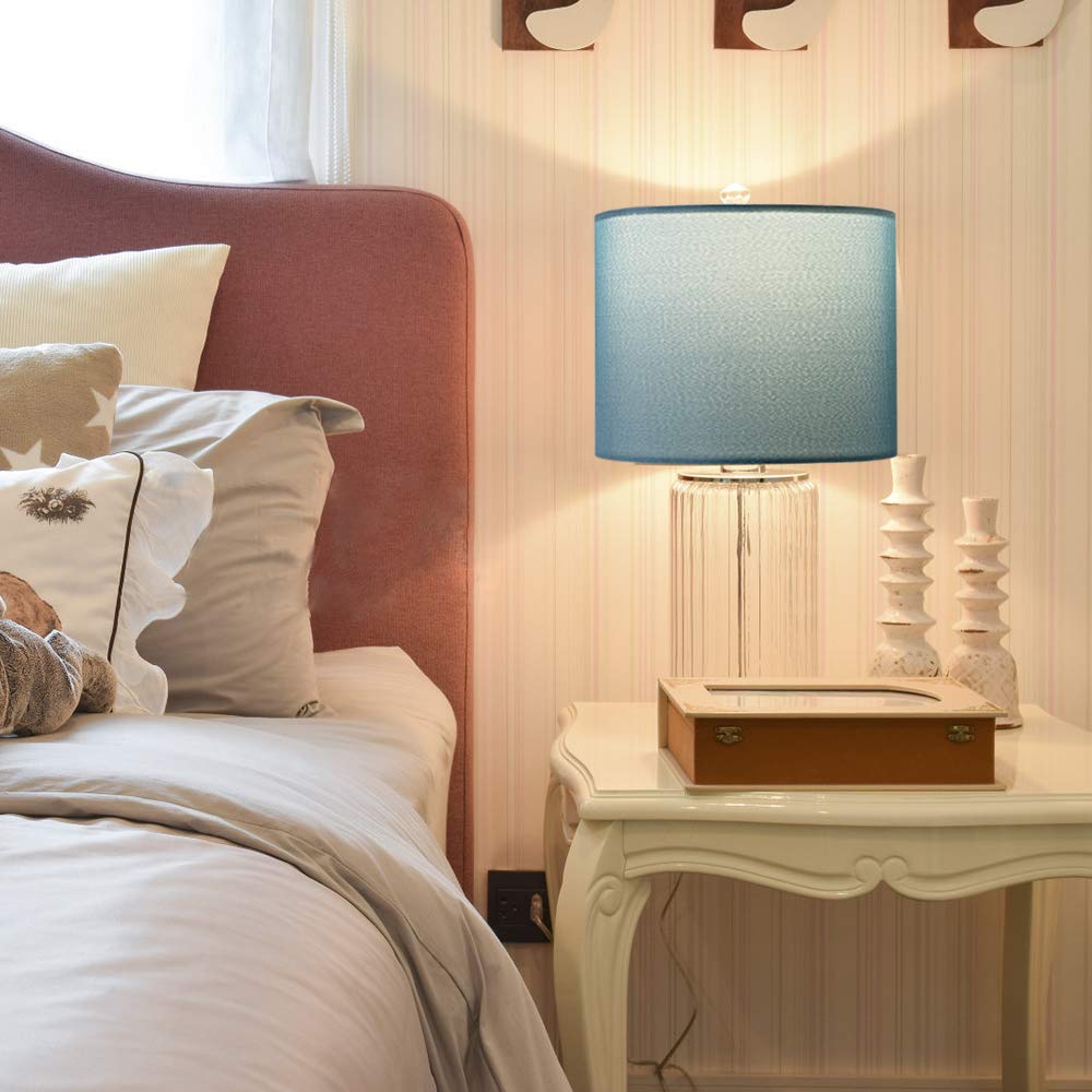 Wellmet Fabric Drum Lampshade, 13X13X10, Blue, Assembly Required, Spider Fitter, Model Ds-Tls